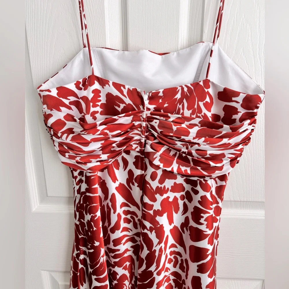 NWOT ALRED ANGELO SPAGHETTI STRAP CORAL & WHITE KNEE LENGTH DRESSY DRESS. SZ 16 - Picture 4 of 10
